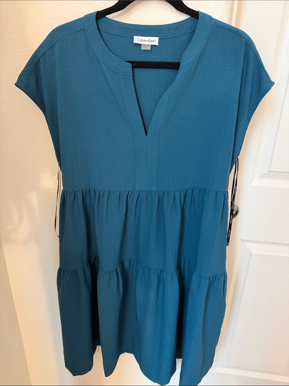 Calvin Klein Teal Tiered V-Notch Midi Dress